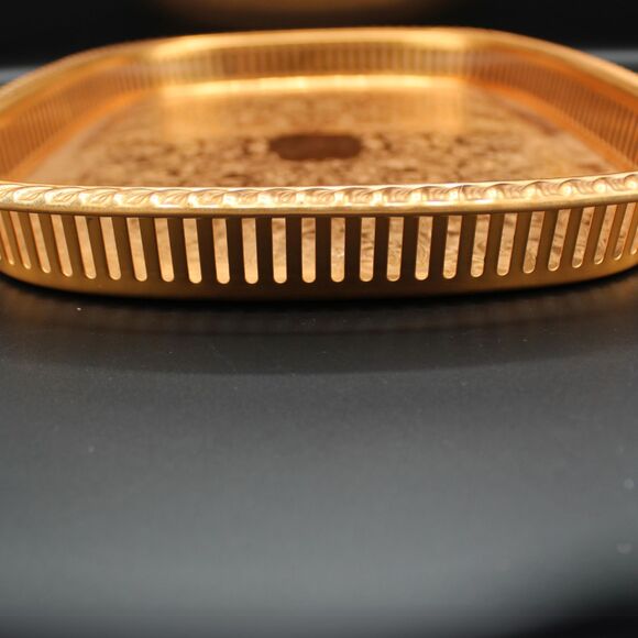 Vintage Copper Plated Tray Scroll Filigree Design Pattern Retro Kitchen Decor - Picture 4 of 7